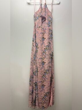 Vow’D Pink Floral Maxi Dress with Blue and Green Garden Print